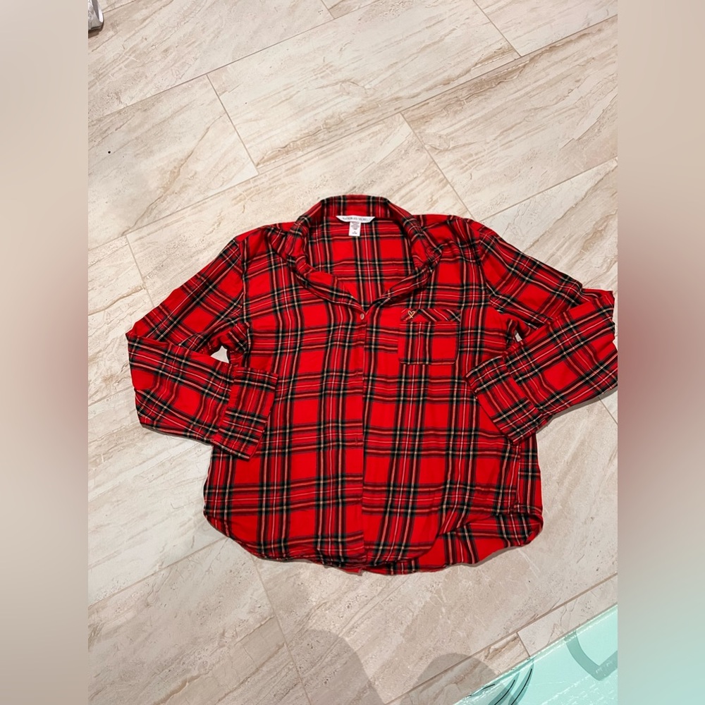 Victoria Secret Plaid Red Pajama Top Sz Medium